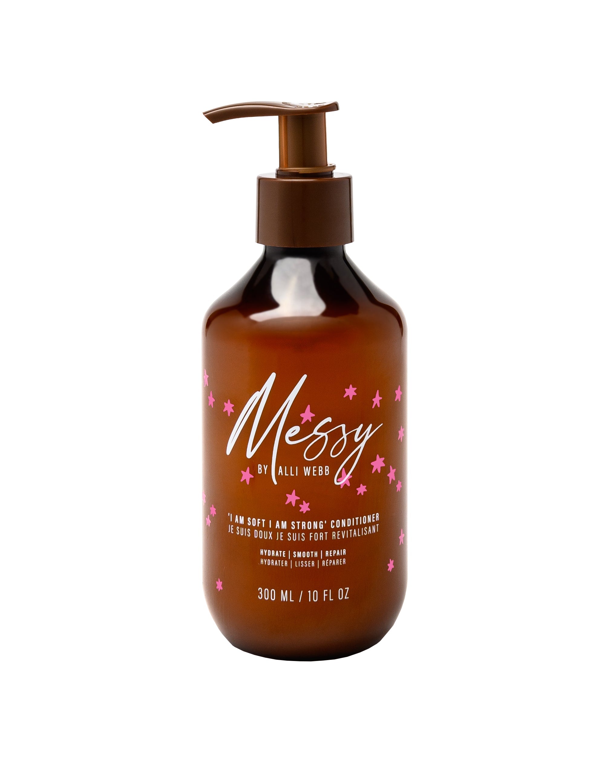 'I AM SOFT I AM STRONG' Conditioner in its amber 10 oz pump bottle on a clean white background.