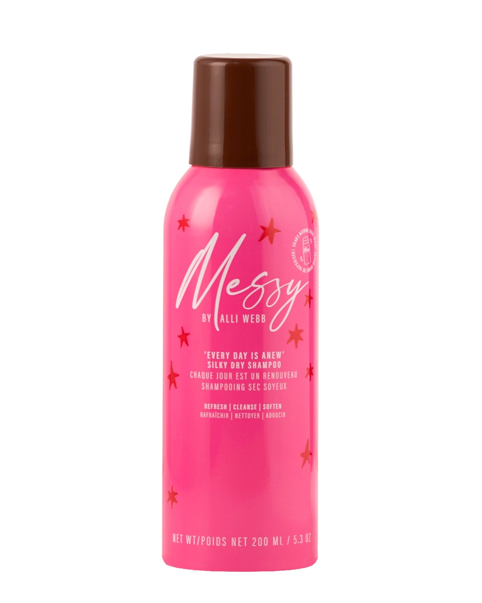 'EVERY DAY IS ANEW' Silky Dry Shampoo in its hot-pink 5.3 oz can on a clean white background.